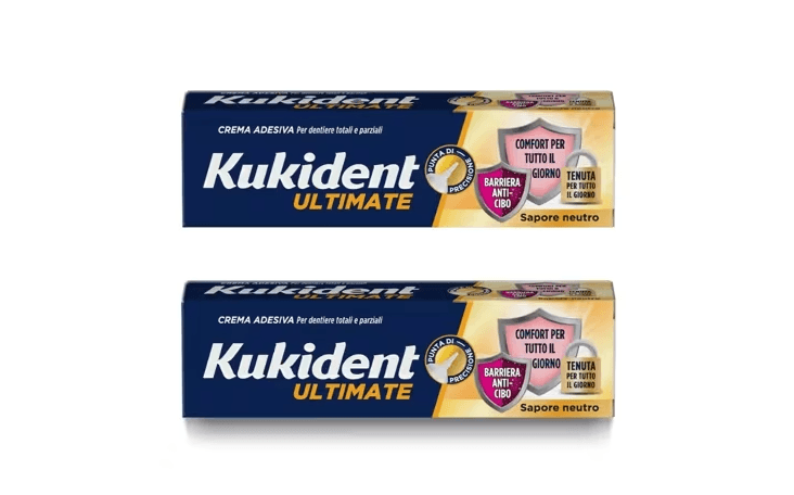 Kukident Ultimate Fresco Crema Adesiva per Dentiera e Protesi Dentali PROMO Bipacco 40 gr