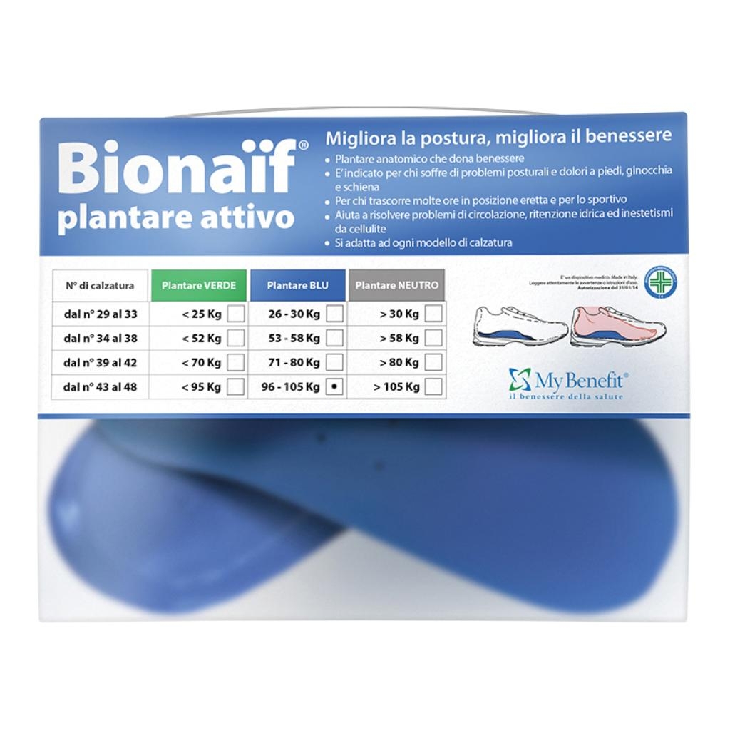 PLANTARE ATTIVO PREFORMATO BIONAIF BLU GRANDE 2 PEZZI