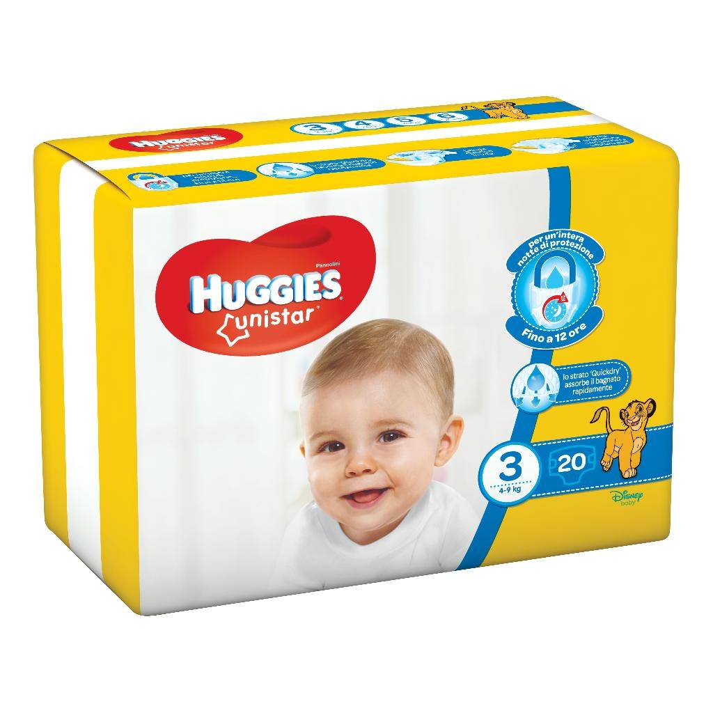 PANNOLINO HUGGIES UNISTAR MIDI 3 4/9 KG 20 PEZZI