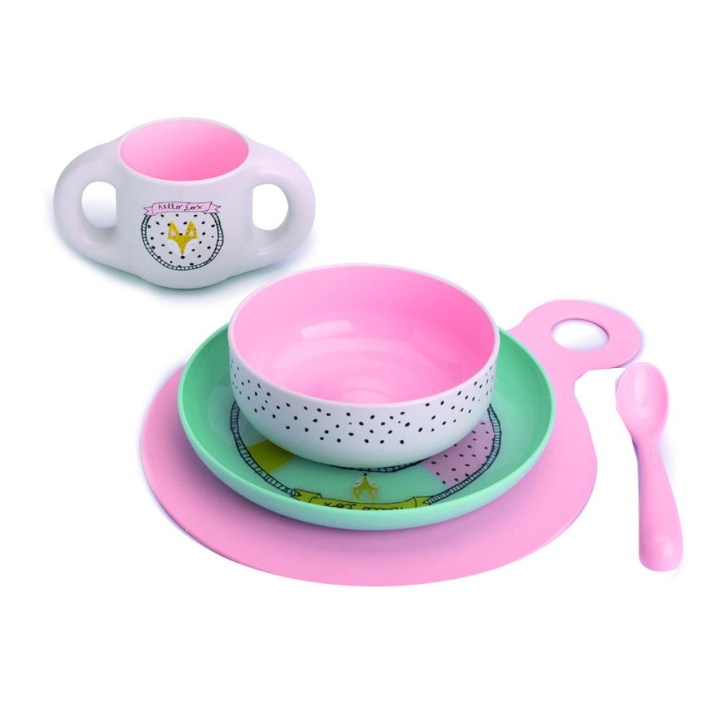 SUAVINEX GO NATURAL SET SVEZZAMENTO GIRL +6 MESI PIATTO PIANO + SCODELLA + TAZZA + CUCCHIAIO + TOVAGLIETTA