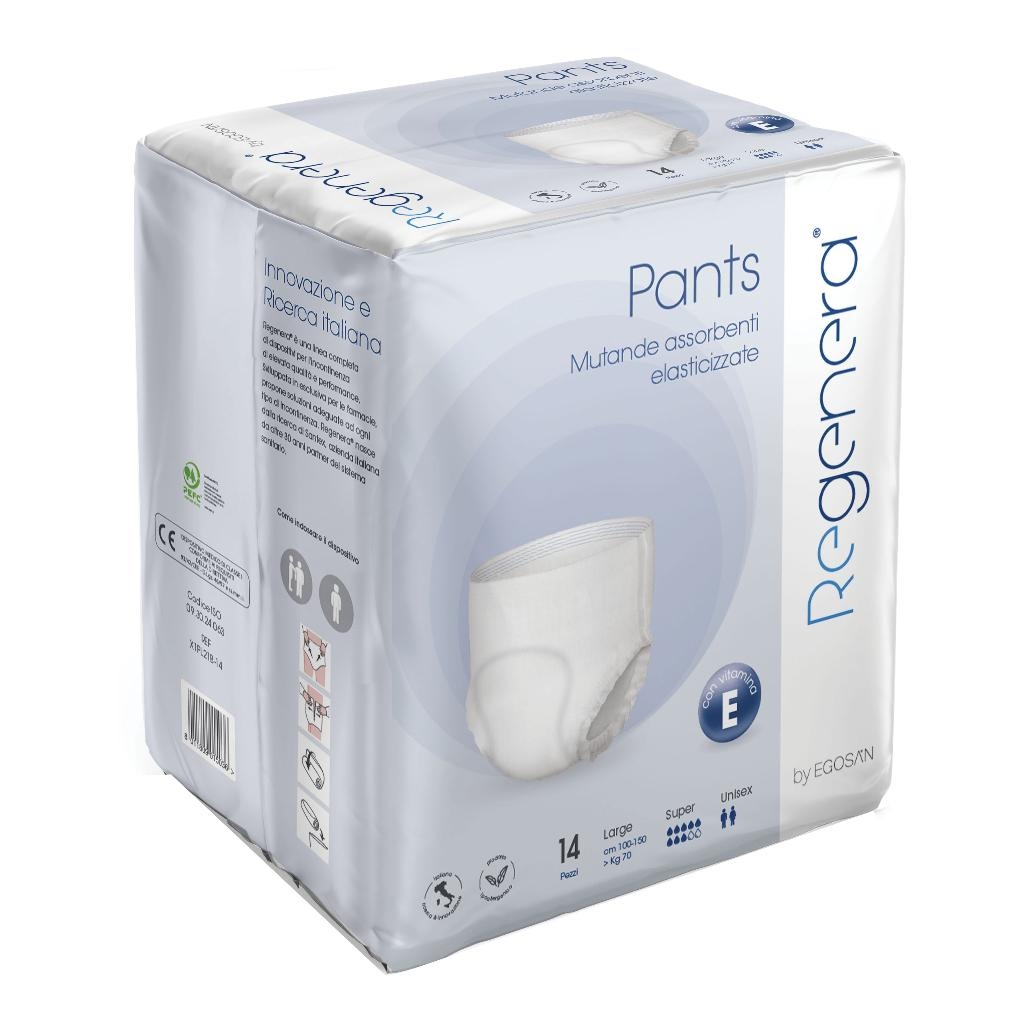 MUTANDE ASSORBENTI PER INCONTINENZA REGENERA PANTS SUPER ELASTICIZZATE TRASPIRANTI CON VITA SOFT SYSTEM E VITAMINA E LARGE SUPER 14 PEZZI