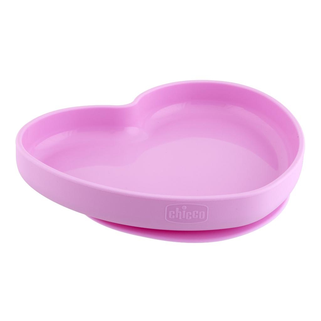 CHICCO PIATTO CUORE VENTOSA SILICONE ROSA