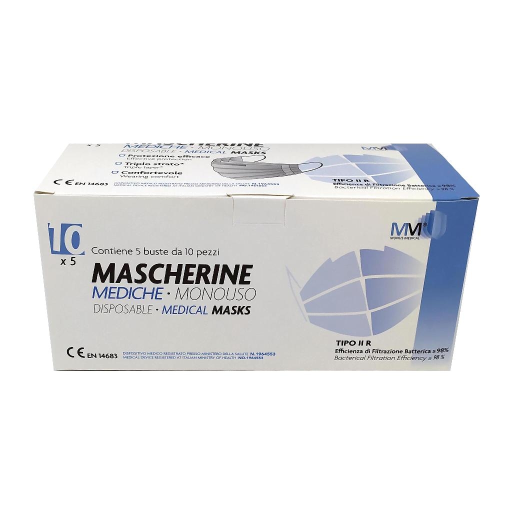 MASCHERINA CHIRURGICA MUNUS MEDICAL TIPO IIR 10 PEZZI BIANCA