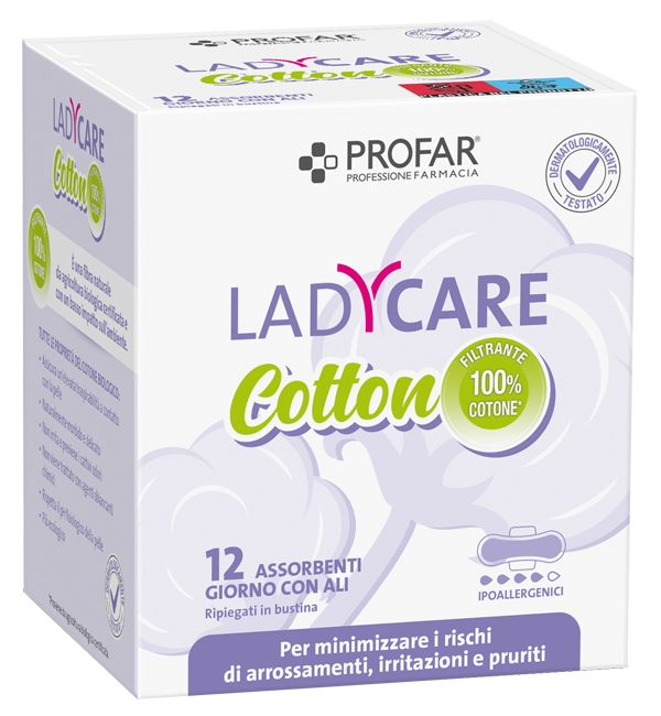 LADYCARE ASSORBENTI COTTON IPOALLERGENICI GIORNO CON ALI 12 PEZZI PROFAR