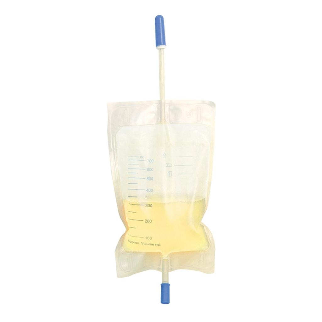 SACCA RACCOLTA URINA DA GAMBA DA 750 ML CON 2 LACCI CON VALVOLA ANTIREFLUSSO E RUBINETTO DI SCARICO PUSH PULL TUBO 10 CM 10 PEZZI