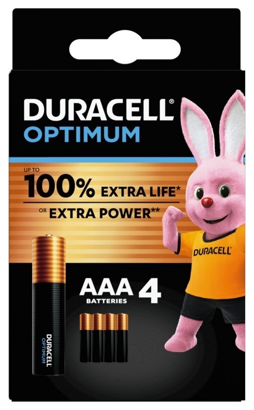 DURACELL OPTIMUM AAA B4 4 PILE BLISTER