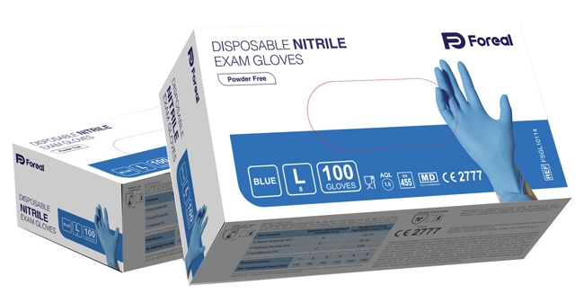 GUANTO NITRILE BLU FOREAL SENZA POLVERE L 100 PEZZI