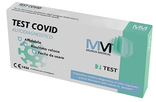 TEST RAPIDO AUTODIAGNOSTICO TEST COVID MUNUS MEDICAL RILEVAZIONE QUALITATIVA ANTIGENI SARS-COV-2 IN CAMPIONI NASALI